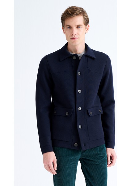 Erkek Lacivert Düğmeli Cep Detaylı Yün Hırka fiyatları