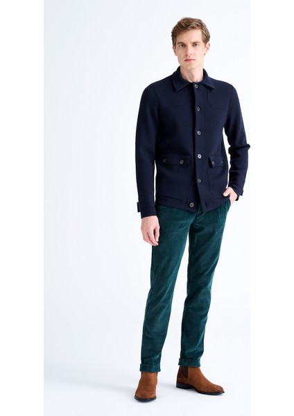 Erkek Lacivert Düğmeli Cep Detaylı Yün Hırka modelleri