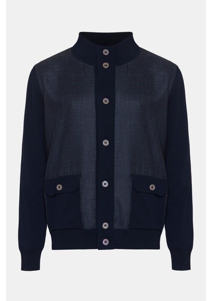 Erkek Lacivert Düğmeli Cep Detaylı Hırka