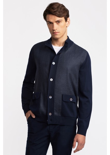 Erkek Lacivert Düğmeli Cep Detaylı Hırka modelleri