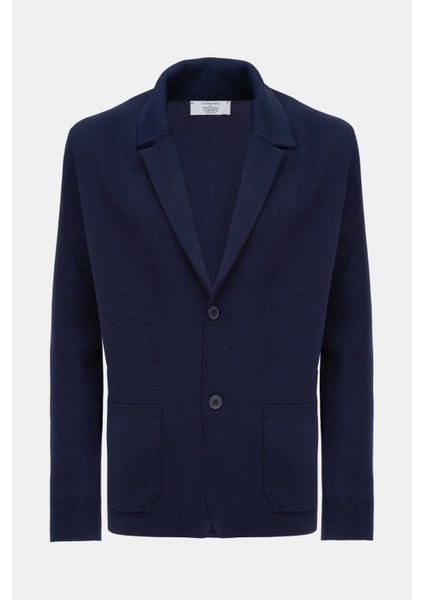 Erkek Lacivert Düğmeli Yün Hırka