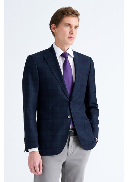 Erkek Yeşil Delfino Ekoseli Yün Ceket modelleri