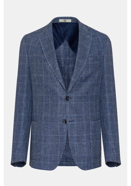 Erkek Lacivert Vitale Barberis Keten Ipek Karışımlı Casual Ceket