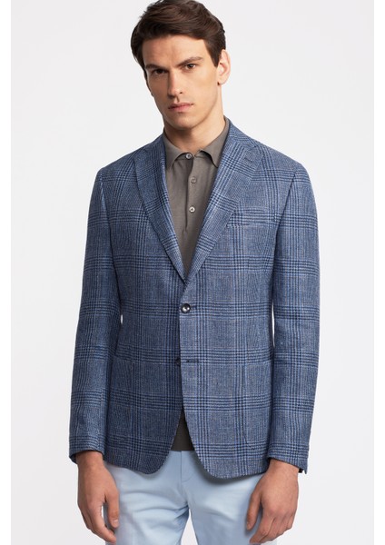 Erkek Lacivert Vitale Barberis Keten Ipek Karışımlı Casual Ceket modelleri