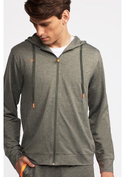Erkek Yeşil Activewear Kapüşonlu Tam Fermuarlı Sweatshirt