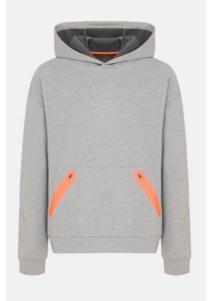 Erkek Gri Activewear Kapüşonlu Sweatshirt