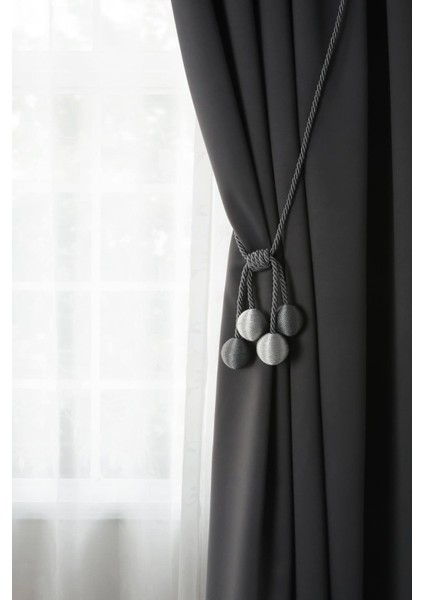 4 Top Tavan Braçol Perde Aksesuarı - Gri - Antrasit