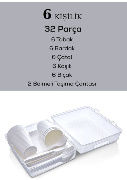 Mithra Life 6 Kişilik Çantalı Beyaz Çatal Bıçak Kaşık ve Tabak Piknik Seti MIT1232 fiyatları