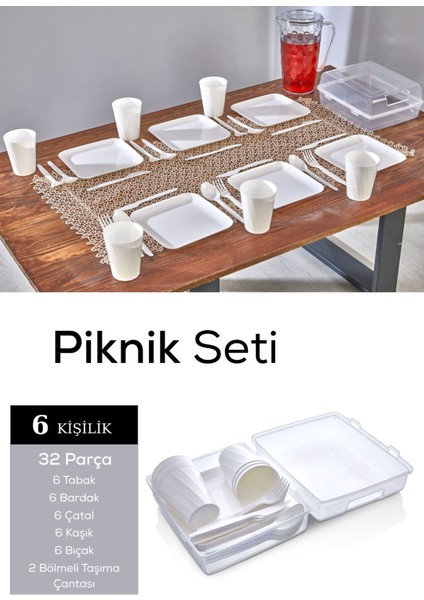 Mithra Life 6 Kişilik Çantalı Beyaz Çatal Bıçak Kaşık ve Tabak Piknik Seti MIT1232 fırsatları