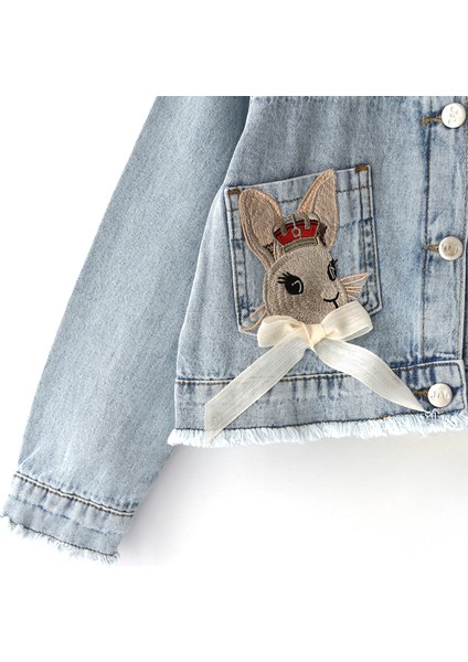 Nakışlı Etek Ucu Püsküllü Cepli Kız Çocuk Crop Denim Ceket Kız Kot Mont 001-0002104 modelleri