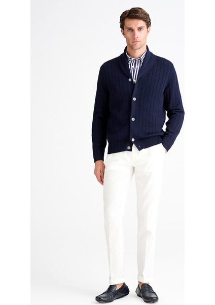 Erkek Lacivert Pamuk Kaşmir Karışımlı Şal Yaka Düğmeli Hırka fiyatları