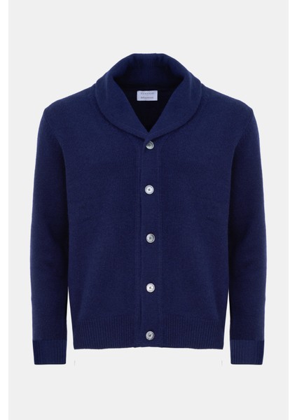 Erkek Lacivert Düğmeli Şal Yaka Kaşmir Hırka