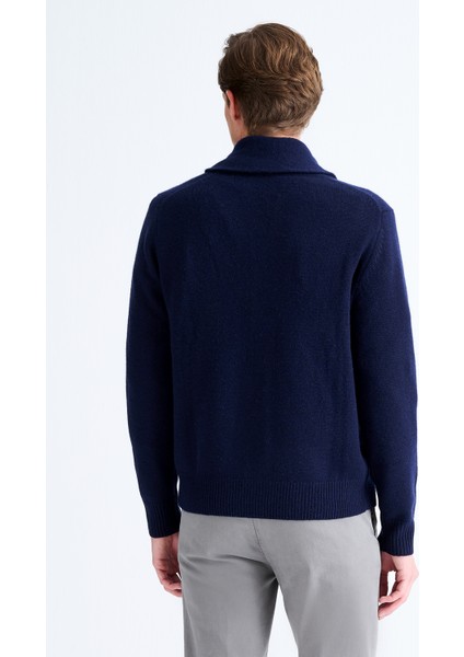 Erkek Lacivert Düğmeli Şal Yaka Kaşmir Hırka modelleri