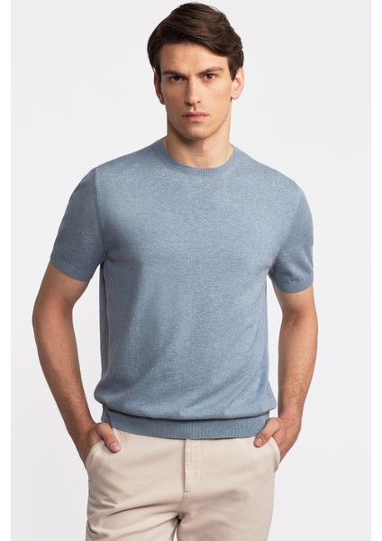 Erkek Mavi Kısa Kollu Bisiklet Yaka Kazak modelleri