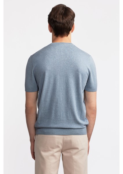 Erkek Mavi Kısa Kollu Bisiklet Yaka Kazak fırsatları