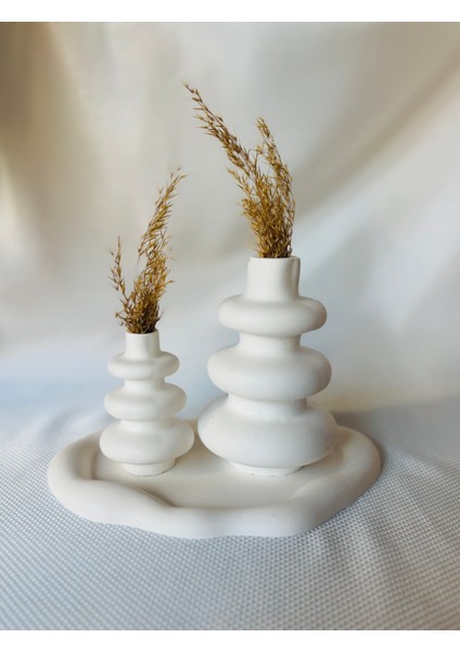 Dalgalı 2’li Vazo Seti ve Panpas - Bohem Tarz Dekoratif Obje