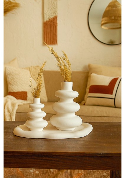 Dalgalı 2’li Vazo Seti ve Panpas - Bohem Tarz Dekoratif Obje fiyatları