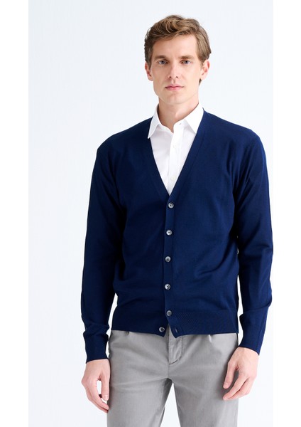 Erkek Lacivert Düğmeli Yün Hırka modelleri