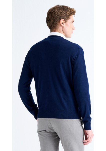 Erkek Lacivert Düğmeli Yün Hırka fırsatları