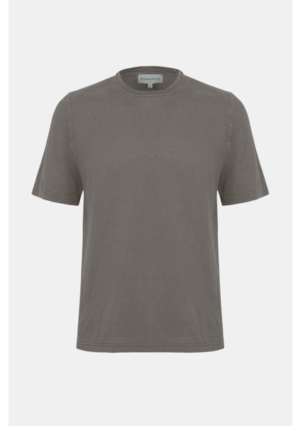 Erkek Bej Bisiklet Yaka Keten T-Shirt