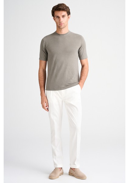 Erkek Bej Bisiklet Yaka Keten T-Shirt fiyatları