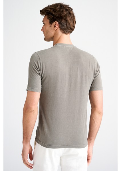 Erkek Bej Bisiklet Yaka Keten T-Shirt fırsatları