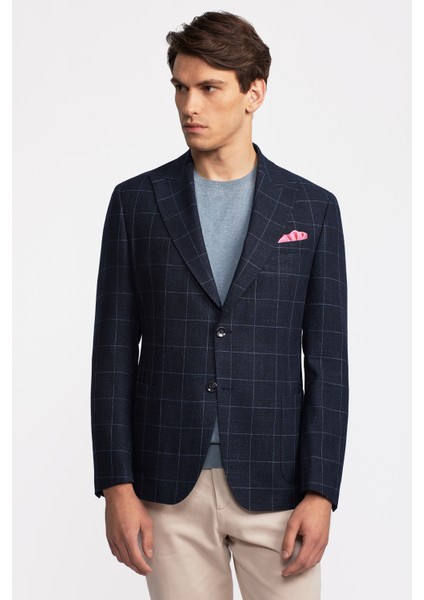 Erkek Lacivert Yün Keten Karışımlı Casual Ceket modelleri