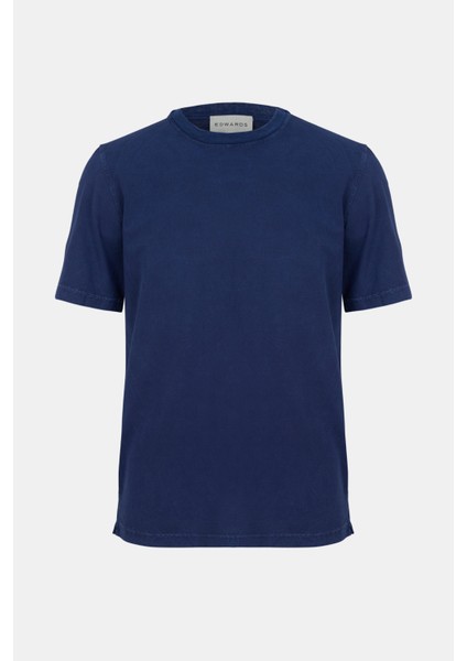 Erkek Mavi Bisiklet Yaka T-Shirt