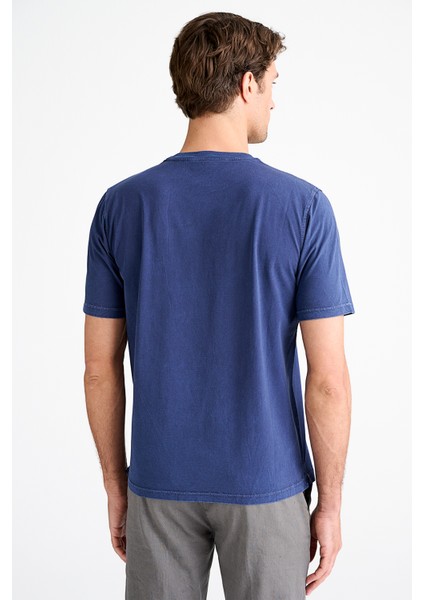 Erkek Mavi Bisiklet Yaka T-Shirt fırsatları