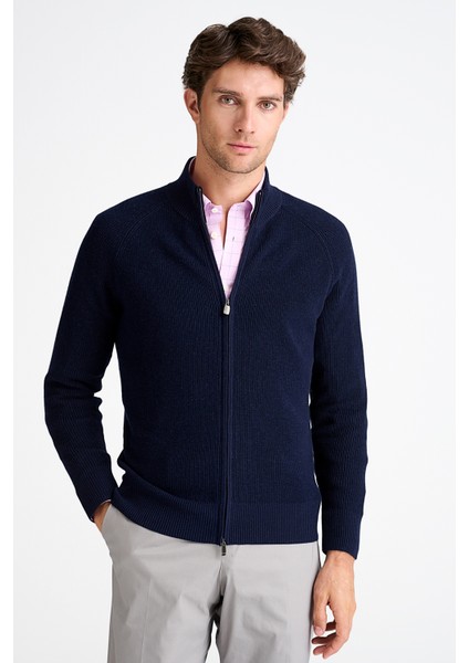 Erkek Lacivert Pamuk Kaşmir Karışımlı Fermuarlı Hırka modelleri