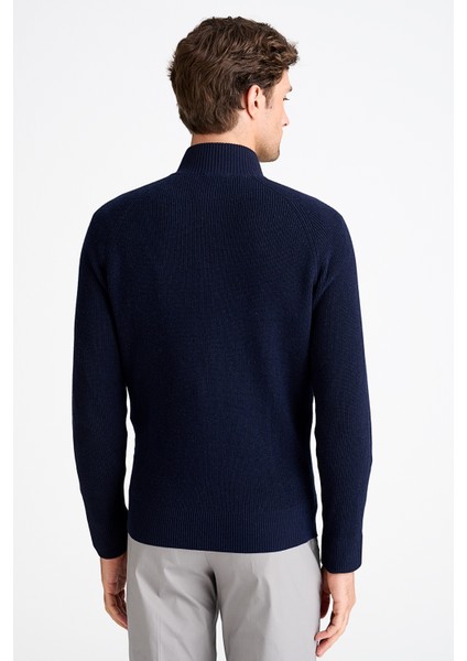 Erkek Lacivert Pamuk Kaşmir Karışımlı Fermuarlı Hırka fırsatları