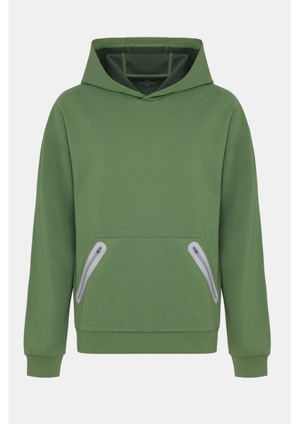 Erkek Haki Activewear Kapüşonlu Sweatshirt