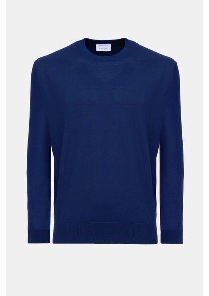 Erkek Lacivert Bisiklet Yaka Yün Kazak