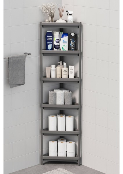Mithra Life 6 Katlı Üçgen Plastik Gri Banyo Mutfak Rafı MIT1235