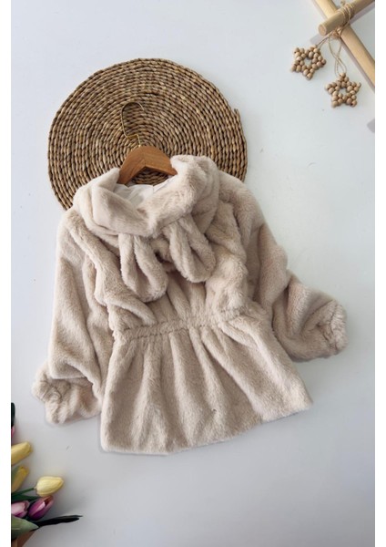 Kulaklı Kapüşonlu Kız Çocuk peluş mont - Bej fiyatları