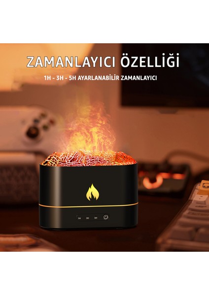 Işıklı Alev Efektli Aroma Difüzörü – 7 Renk Rgb Alevli Hava Nemlendirici Buhar Makinesi, Sessiz Ultrasonik Teknoloji | Şık Dekoratif Tasarım ile Aromaterapi ve Ambiyans Aydınlatması