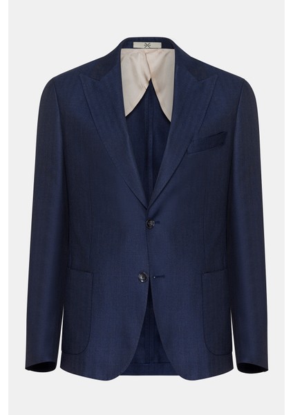 Erkek Lacivert Loro Piana Kumaşıyla Üretilmiş Yün Ipek Karışımlı Casual Ceket