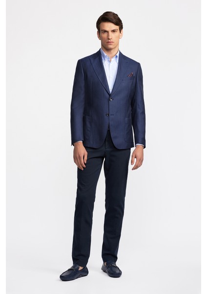 Erkek Lacivert Loro Piana Kumaşıyla Üretilmiş Yün Ipek Karışımlı Casual Ceket fiyatları