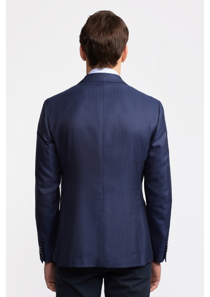 Erkek Lacivert Loro Piana Kumaşıyla Üretilmiş Yün Ipek Karışımlı Casual Ceket fırsatları