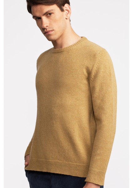 Erkek Bej Bisiklet Yaka Yün Kazak modelleri