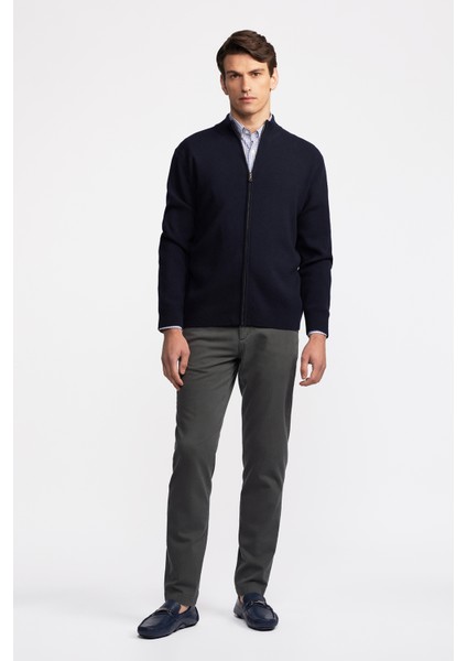 Erkek Lacivert Yün Kaşmir Karışımlı Fermuarlı Hırka fırsatları