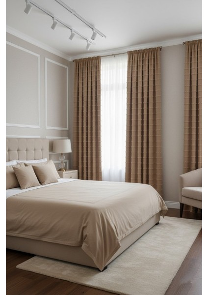 Iskandinav Şeritli Bej Fon Perde 1x3 Sık Pile Salon&yatak Odası Fon Perde