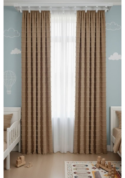 Iskandinav Şeritli Bej Fon Perde 1x3 Sık Pile Salon&yatak Odası Fon Perde fırsatları