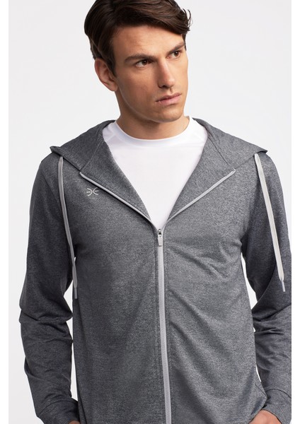 Erkek Antrasit Activewear Kapüşonlu Tam Fermuarlı Sweatshirt modelleri