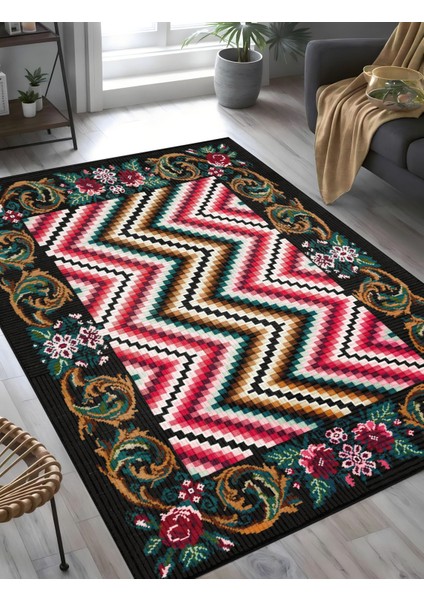 | Vintage Eskitme Tarz Otantik Minimalist Kırmızı-Siyah-Yeşil | Yıkanabilir Halı fiyatları
