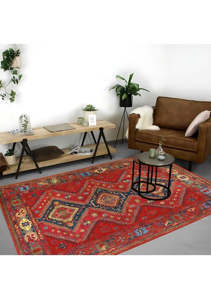 | Vintage Eskitme Tarz Otantik Minimalist Kırmızı | Yıkanabilir Halı
