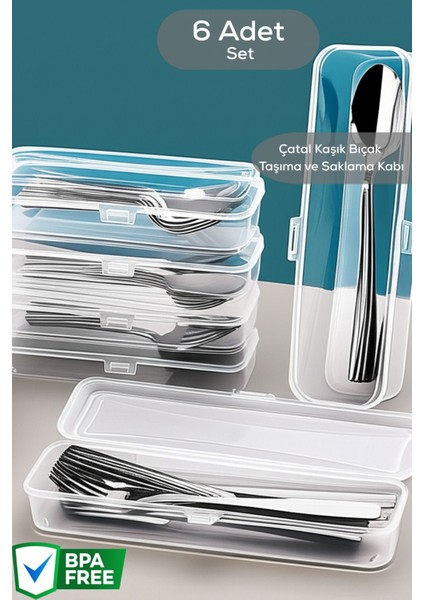 Mithra Life 6 Adet Şeffaf Çeyizlik Çatal Kaşık Düzenleyici Taşıma Seti Piknik Saklama Kutusu MIT1239
