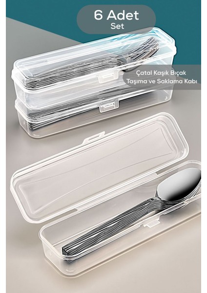 Mithra Life 6 Adet Şeffaf Çeyizlik Çatal Kaşık Düzenleyici Taşıma Seti Piknik Saklama Kutusu MIT1239 indirimleri