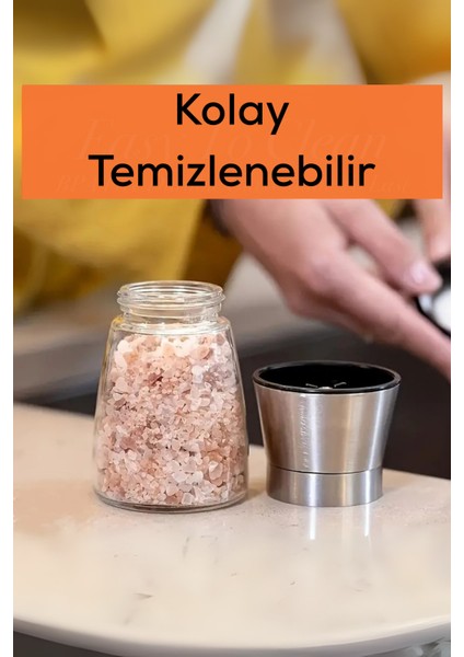 Mithra Life 2 Li Set Metal Krom Kapaklı Cam Tuz Karabiber Değirmeni Tuzluk Biberlik MIT1244 modelleri