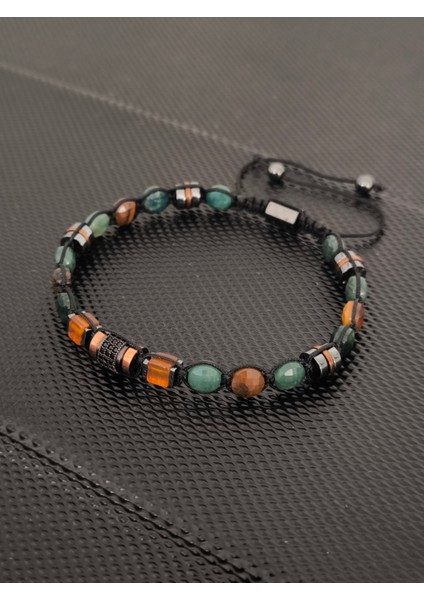 Kristal Kesim Yeşim-Kristal Kesim Kaplangözü-Damla Kehribar-Zirkon-Hematit Doğaltaş Bileklik Takı Aksesuar Erkek Bileklik modelleri